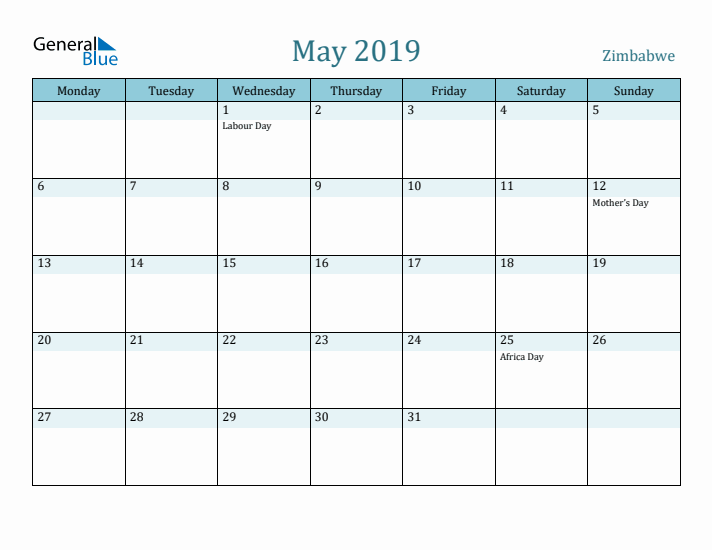 May 2019 Calendar with Holidays