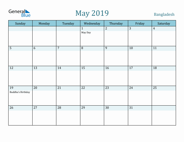 May 2019 Calendar with Holidays