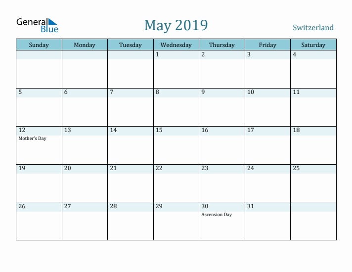 May 2019 Calendar with Holidays