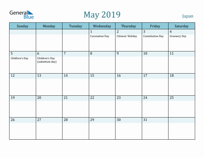 May 2019 Calendar with Holidays