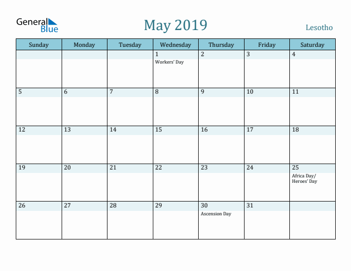 May 2019 Calendar with Holidays