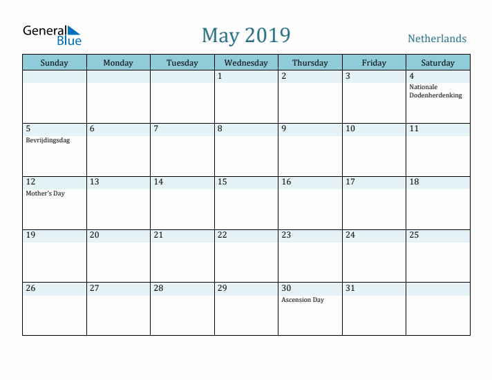 May 2019 Calendar with Holidays