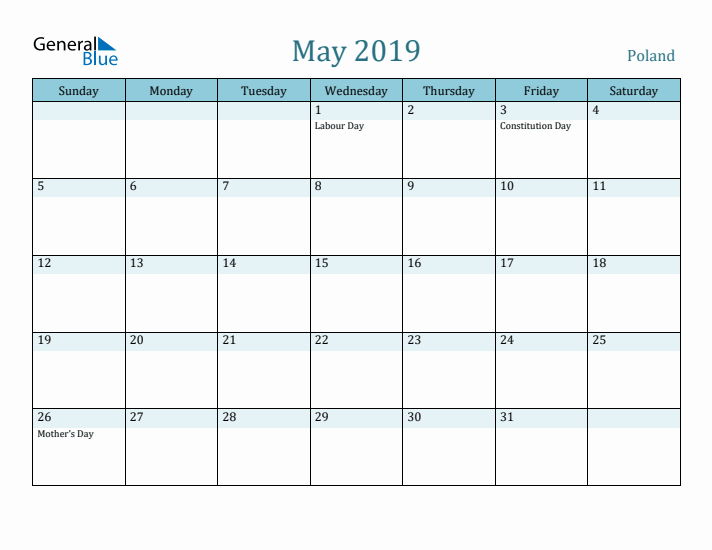 May 2019 Calendar with Holidays