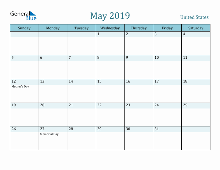 May 2019 Calendar with Holidays