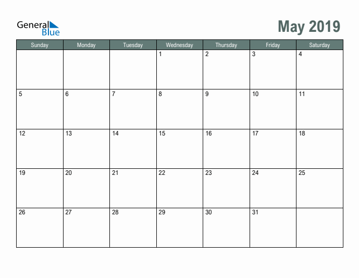 Free Printable May 2019 Calendar