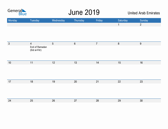 Fillable June 2019 Calendar