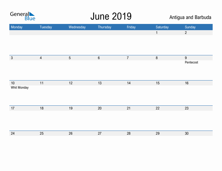 Fillable June 2019 Calendar