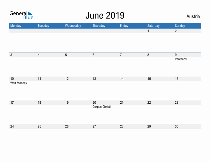 Fillable June 2019 Calendar