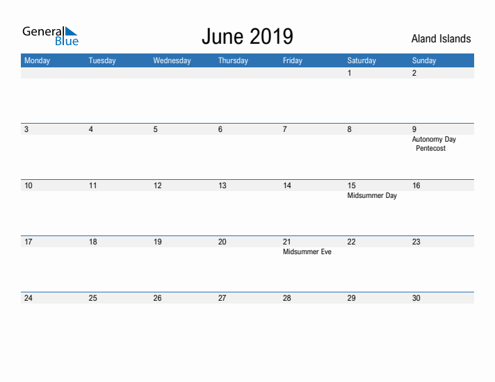 Fillable June 2019 Calendar