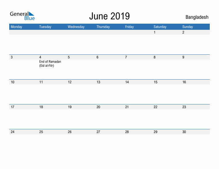 Fillable June 2019 Calendar