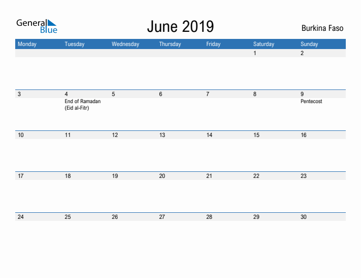 Fillable June 2019 Calendar