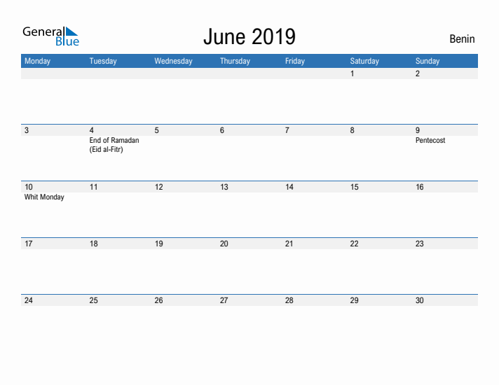 Fillable June 2019 Calendar