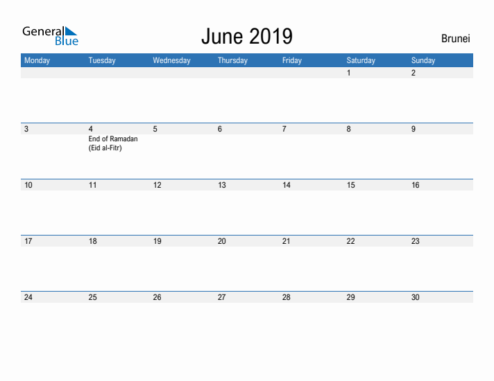 Fillable June 2019 Calendar