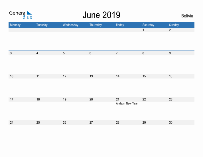 Fillable June 2019 Calendar