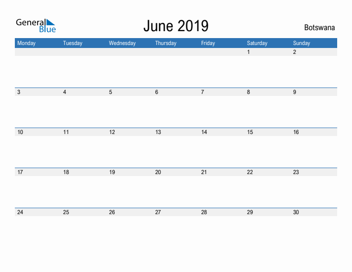 Fillable June 2019 Calendar