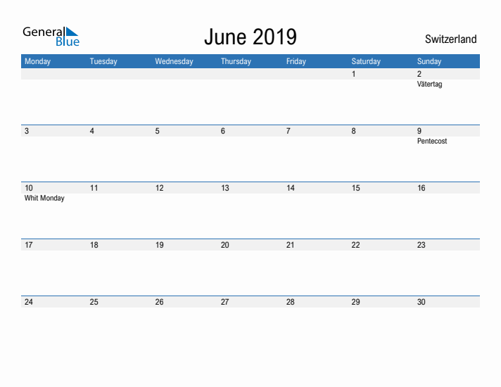 Fillable June 2019 Calendar