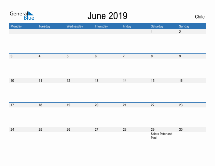 Fillable June 2019 Calendar