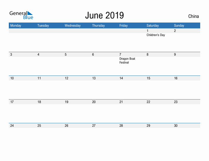 Fillable June 2019 Calendar