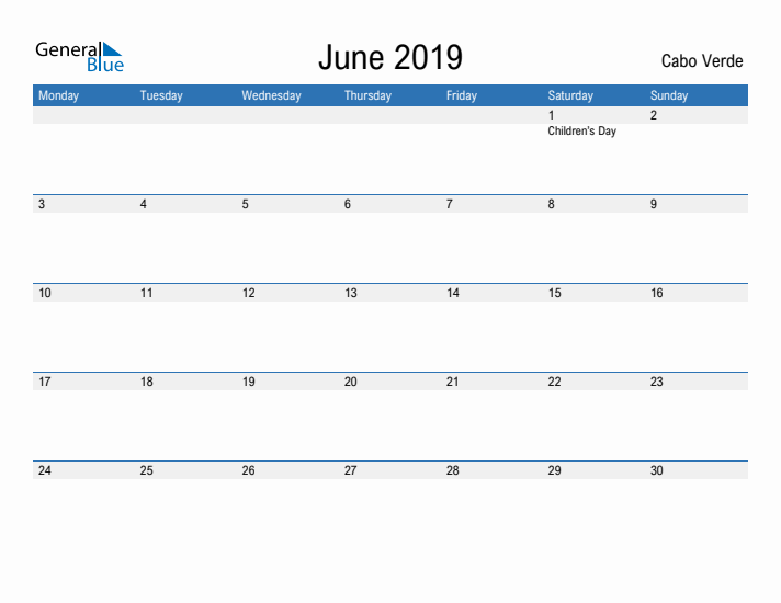 Fillable June 2019 Calendar