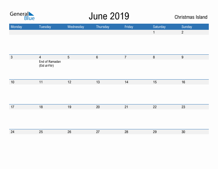 Fillable June 2019 Calendar