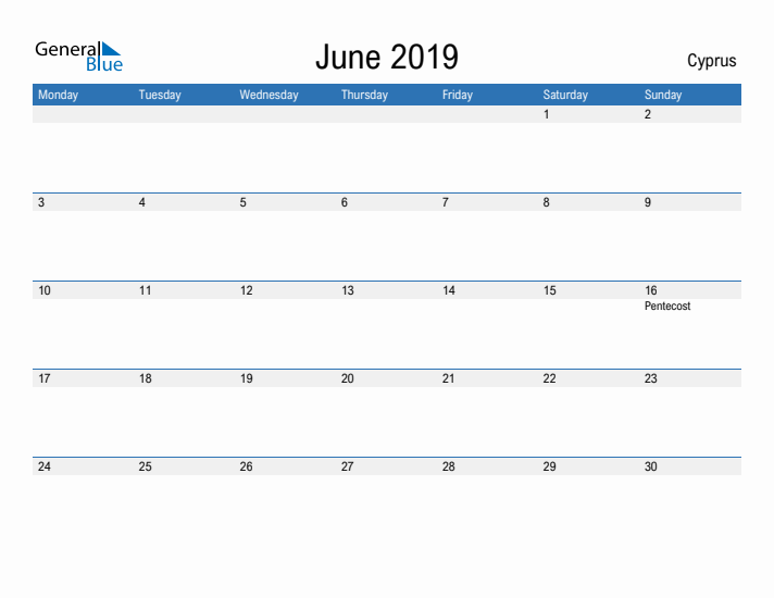 Fillable June 2019 Calendar