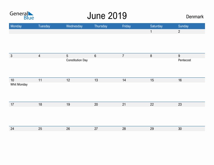 Fillable June 2019 Calendar