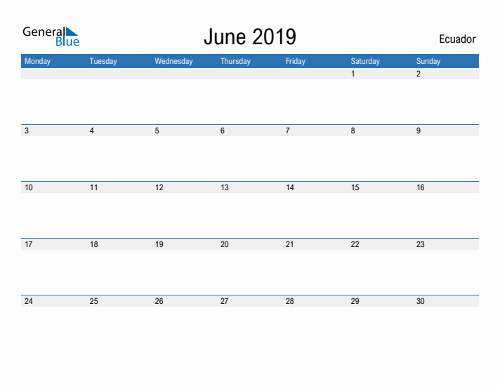 Fillable June 2019 Calendar