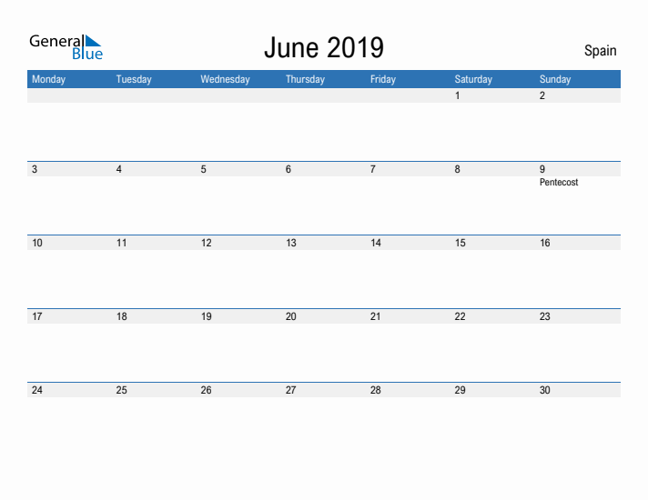 Fillable June 2019 Calendar