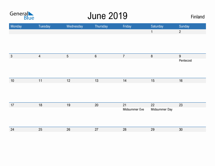 Fillable June 2019 Calendar