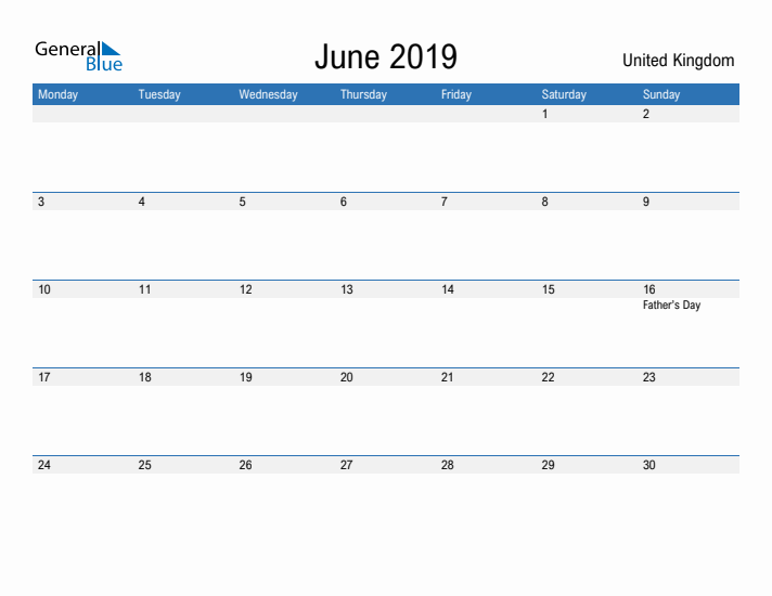 Fillable June 2019 Calendar