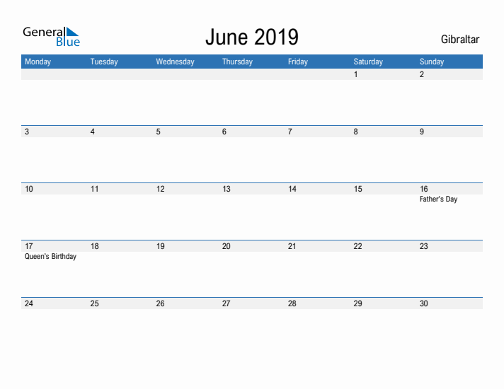 Fillable June 2019 Calendar