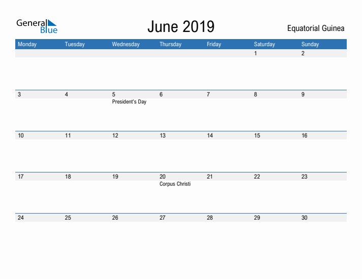 Fillable June 2019 Calendar