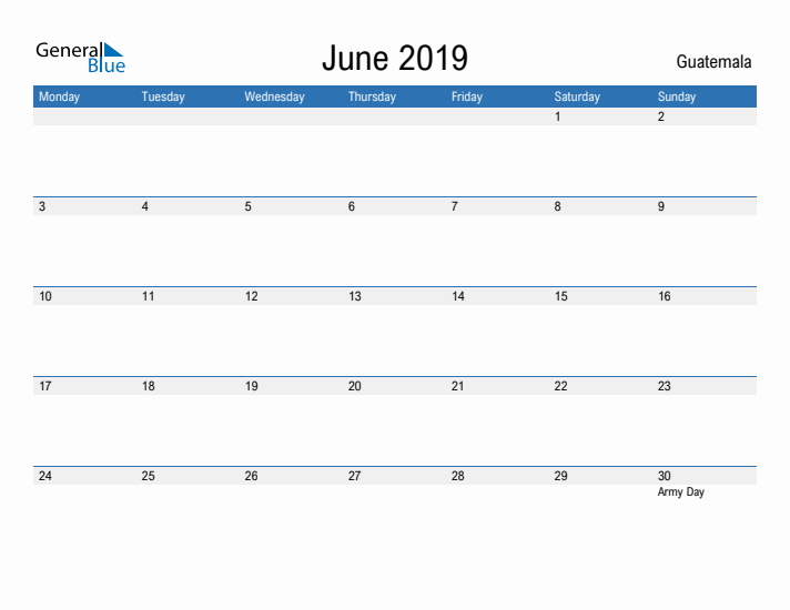 Fillable June 2019 Calendar