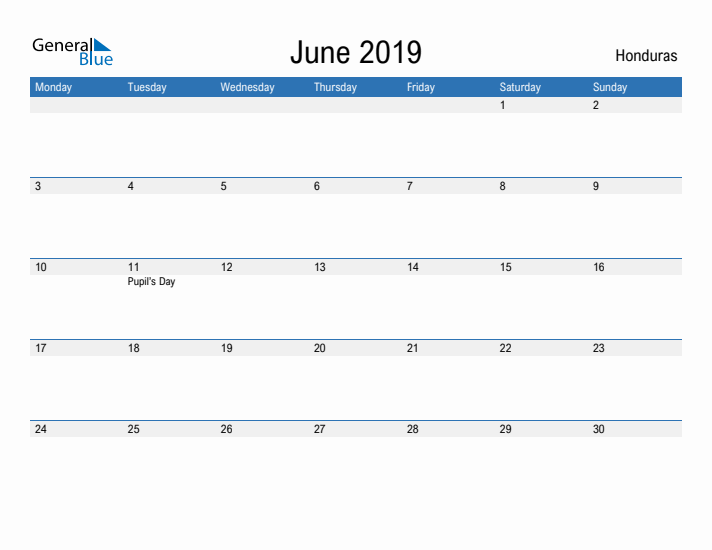 Fillable June 2019 Calendar