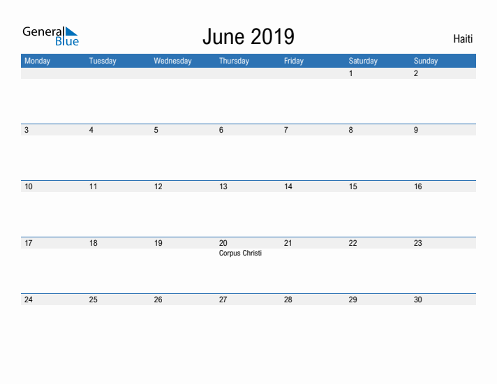 Fillable June 2019 Calendar