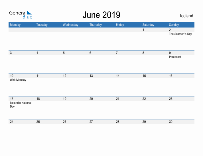 Fillable June 2019 Calendar