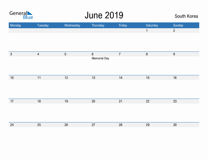 Fillable June 2019 Calendar