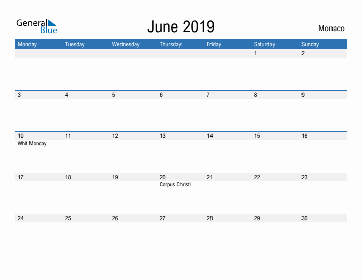 Fillable June 2019 Calendar