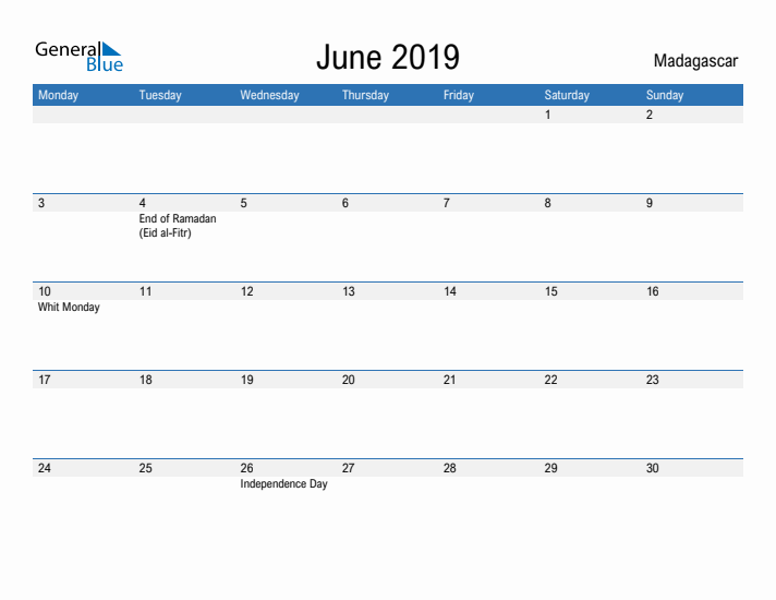 Fillable June 2019 Calendar