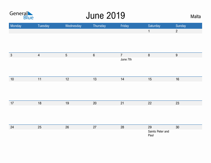 Fillable June 2019 Calendar