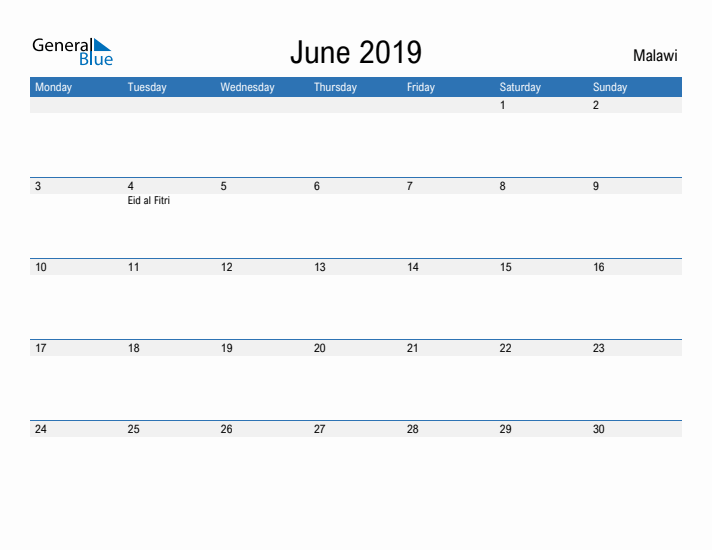 Fillable June 2019 Calendar