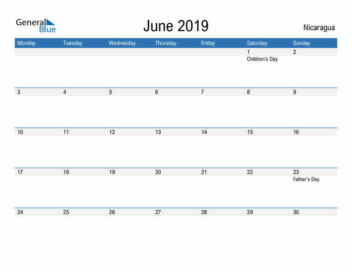 Fillable June 2019 Calendar