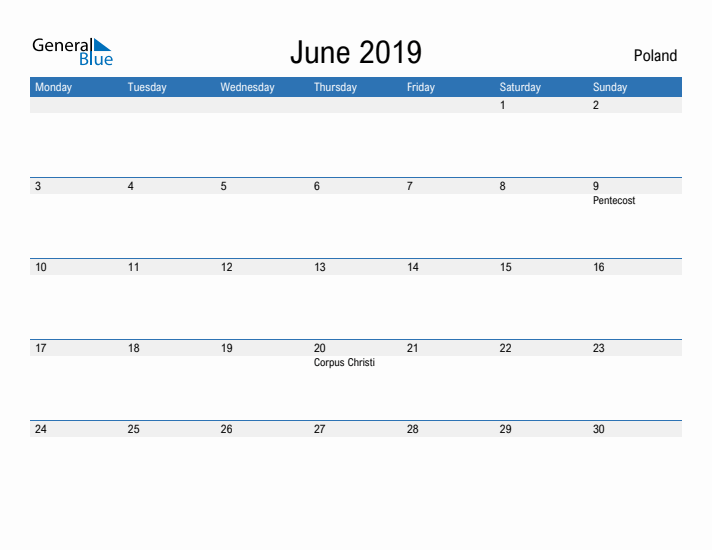 Fillable June 2019 Calendar