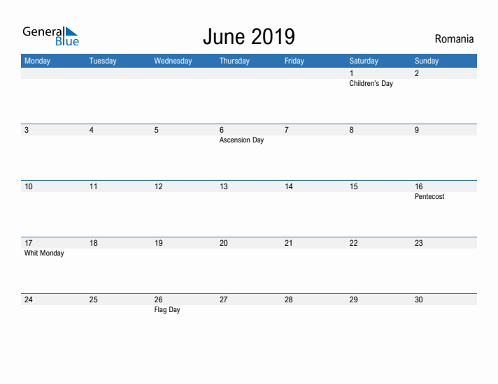 Fillable June 2019 Calendar