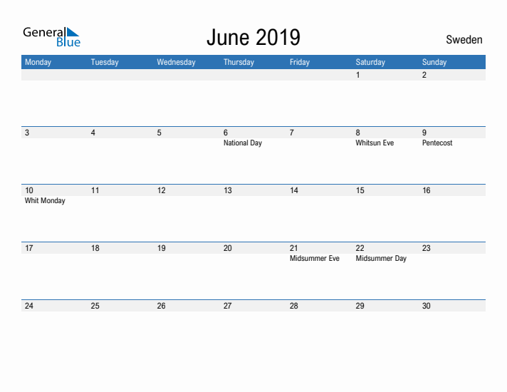 Fillable June 2019 Calendar