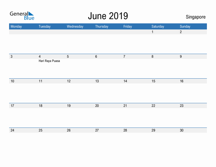 Fillable June 2019 Calendar