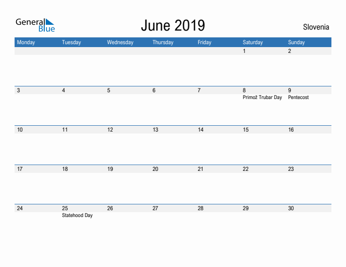 Fillable June 2019 Calendar