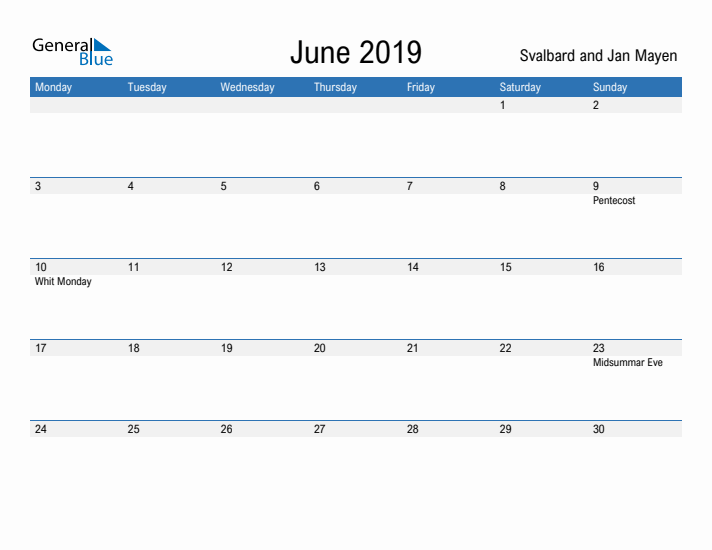 Fillable June 2019 Calendar