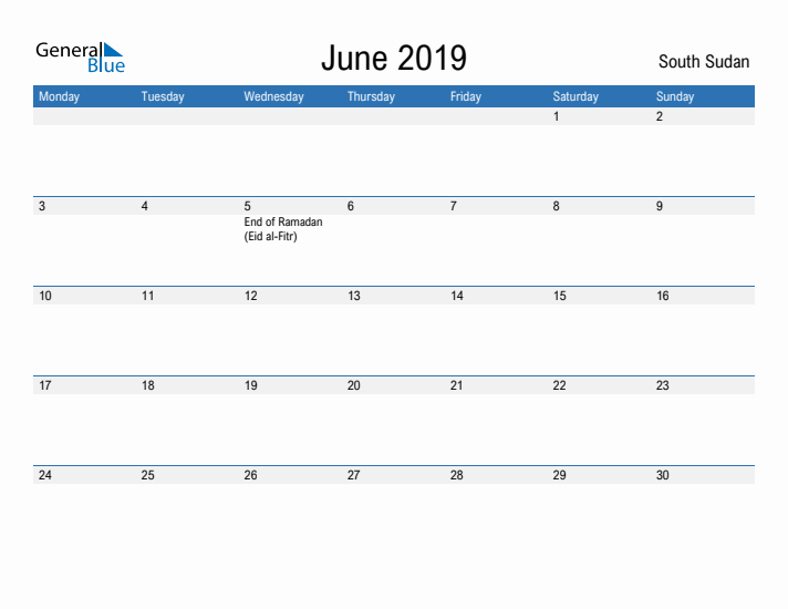 Fillable June 2019 Calendar