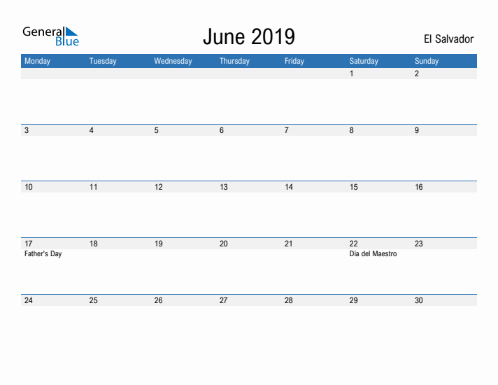 Fillable June 2019 Calendar